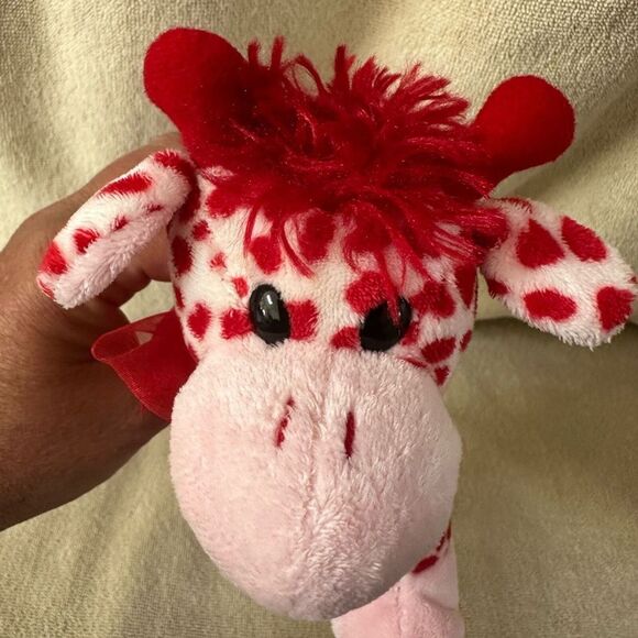 Stuffed Giraffe Small Pink and Red with Red Bow Cute Stuffie Great Gift Toy - Picture 3 of 10